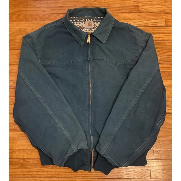 Vintage Men’s Large Carhartt Santa Fe Western Aztec Lined Jacket USA Teal Blue - Picture 7 of 9